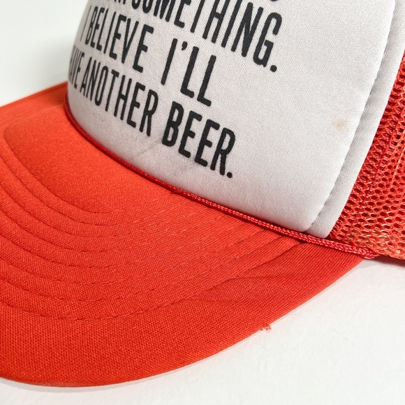 Vintage Reddish Orange Trucker Hat Mesh Snapback Beer Drinking Funny Novelty - Picture 13 of 15